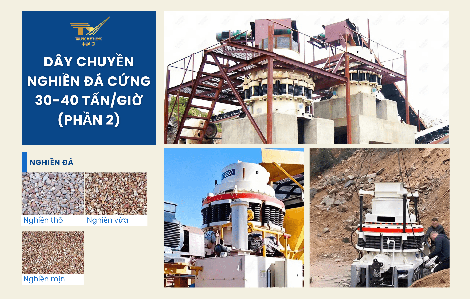 dây chuyền nghiền đá cứng 30-40 tấn/ giờ dùng máy nghiền côn lò xo